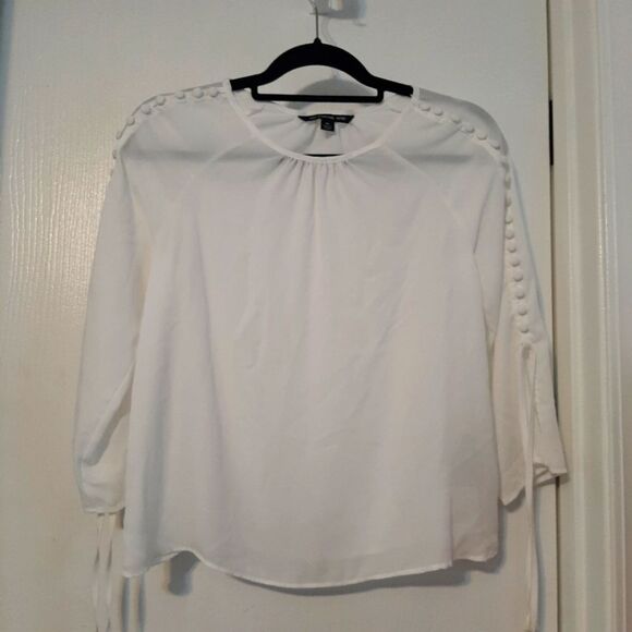 Zac & Rachel Petite White Career Lightweight Airy 3/4 Quarter Sleeve Blouse PS - Picture 1 of 8